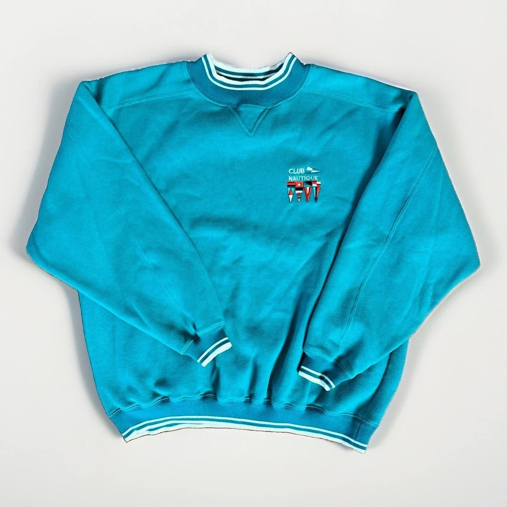 Club Nautique Men's Teal Embroidered Fleece Crewneck Pullover Sweatshirt L/XL